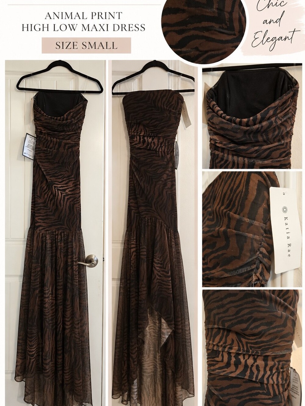 Katina Rae Animal Print High-Low Maxi Dress in Brown - NWT